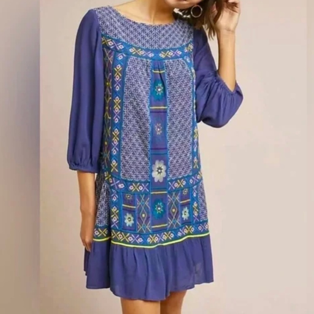 Anthropologie Akemi + Kim Patina Floral Embroidered Peasant Dress Size 4 P